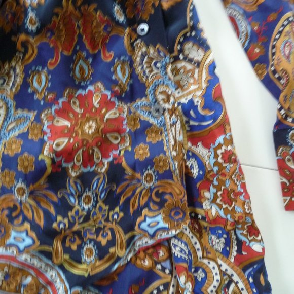 TWP AMANDA SILK SHAWL COLLAR WRAP SILK MINI DRESS BLUE PAISLEY SIZE SMALL - Picture 5 of 6